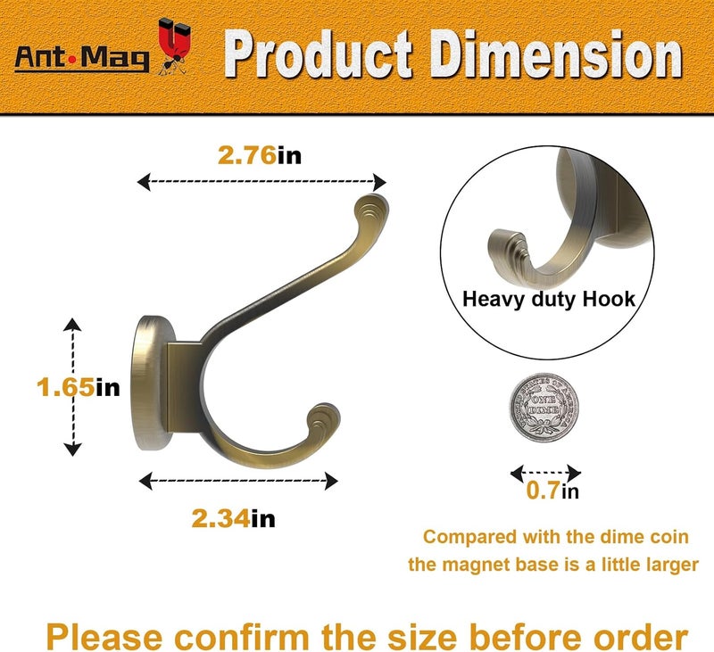 Ant Mag Magnet Hooks Heavy Duty 140lbs Neodymium Magnet Metal Wall Hooks for Hanging Coats Robes Backpacks Bags Hats Keys Mugs Cups Towels Bronze - Image 2